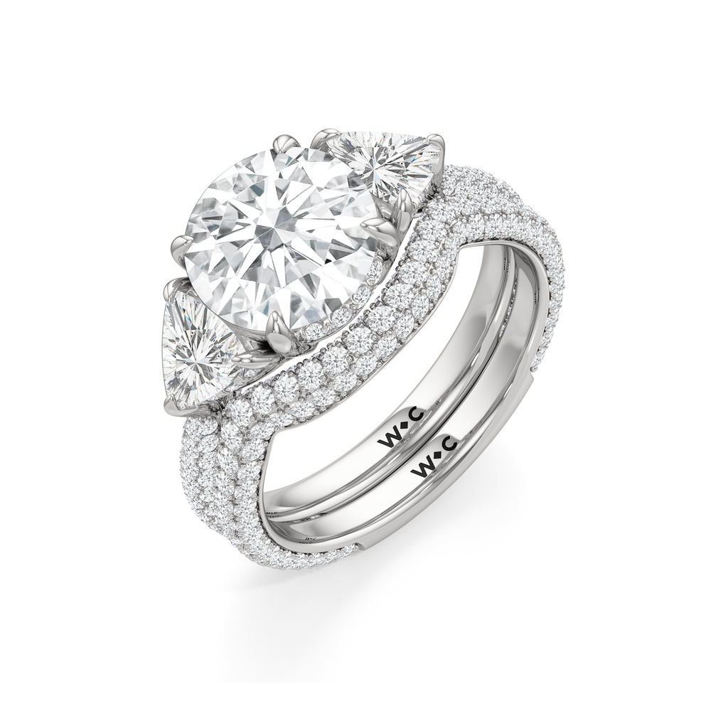 The Windsor Trillion Three Stone Diamond Wedding Band with Platinum Cut Diamond in 14KT Platinum view 7
