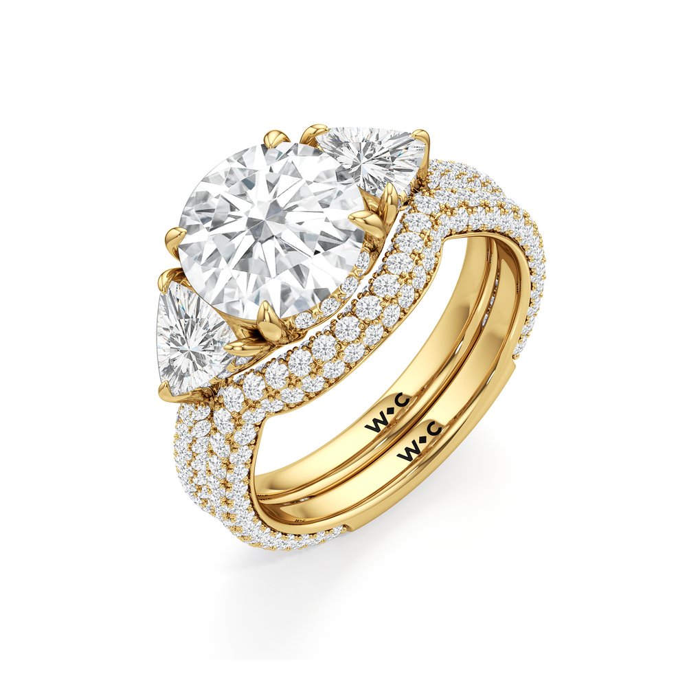The Windsor Trillion Three Stone Diamond Wedding Band with 18KT Yellow Gold Cut Diamond in 14KT Yellow Gold view 7
