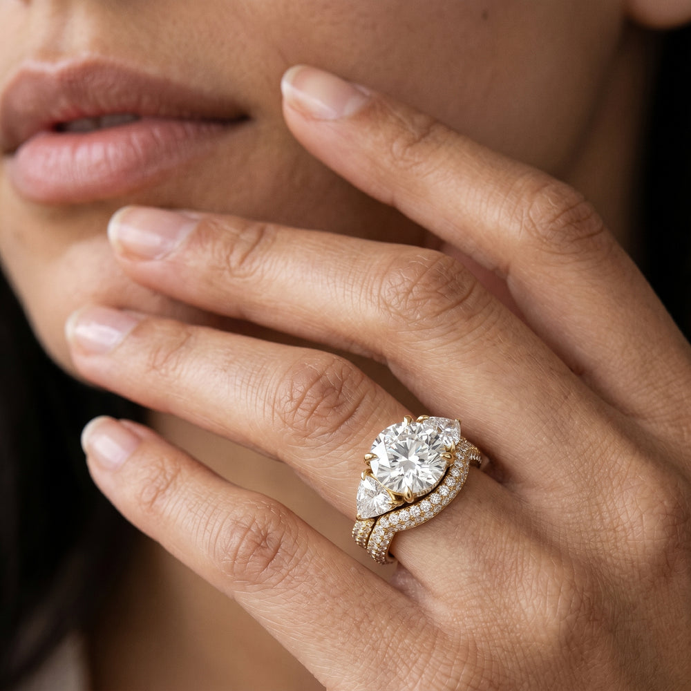 The Windsor Trillion Three Stone Diamond Wedding Band with 18KT Yellow Gold Cut Diamond in 14KT Yellow Gold view 3
