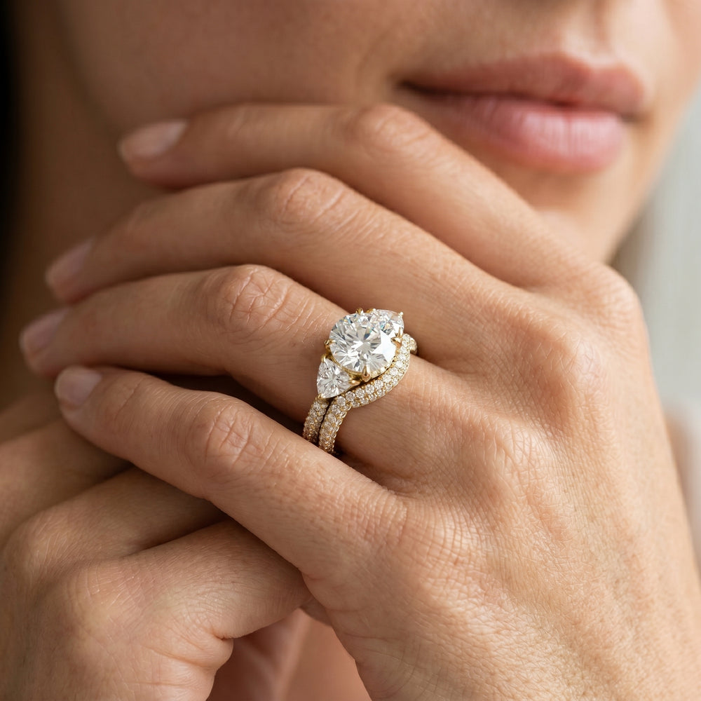 The Windsor Trillion Three Stone Diamond Wedding Band with Platinum Cut Diamond in 14KT Platinum view 4
