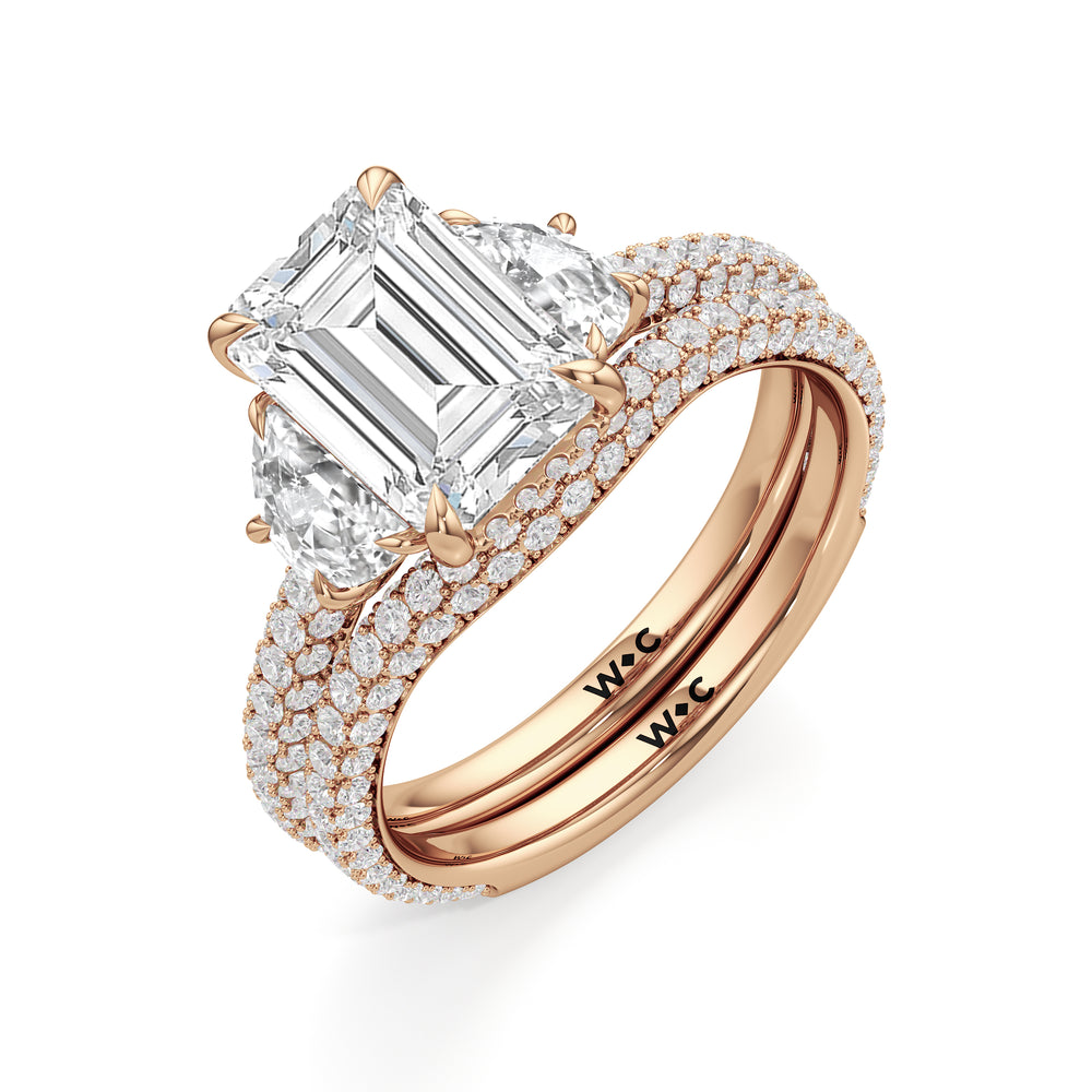 The Juliet Three Stone Engagement Ring with Radiant Cut Diamond in 14KT Rose Gold view 4

