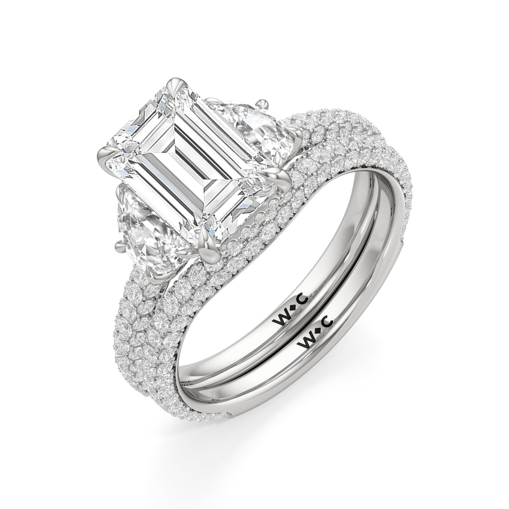 The Juliet Three Stone Engagement Ring with Emerald Cut Diamond in 14KT Platinum view 4
