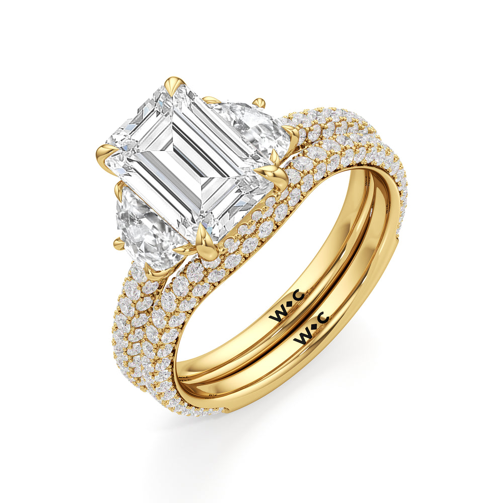 The Juliet Three Stone Engagement Ring with Emerald Cut Diamond in 14KT Yellow Gold view 4
