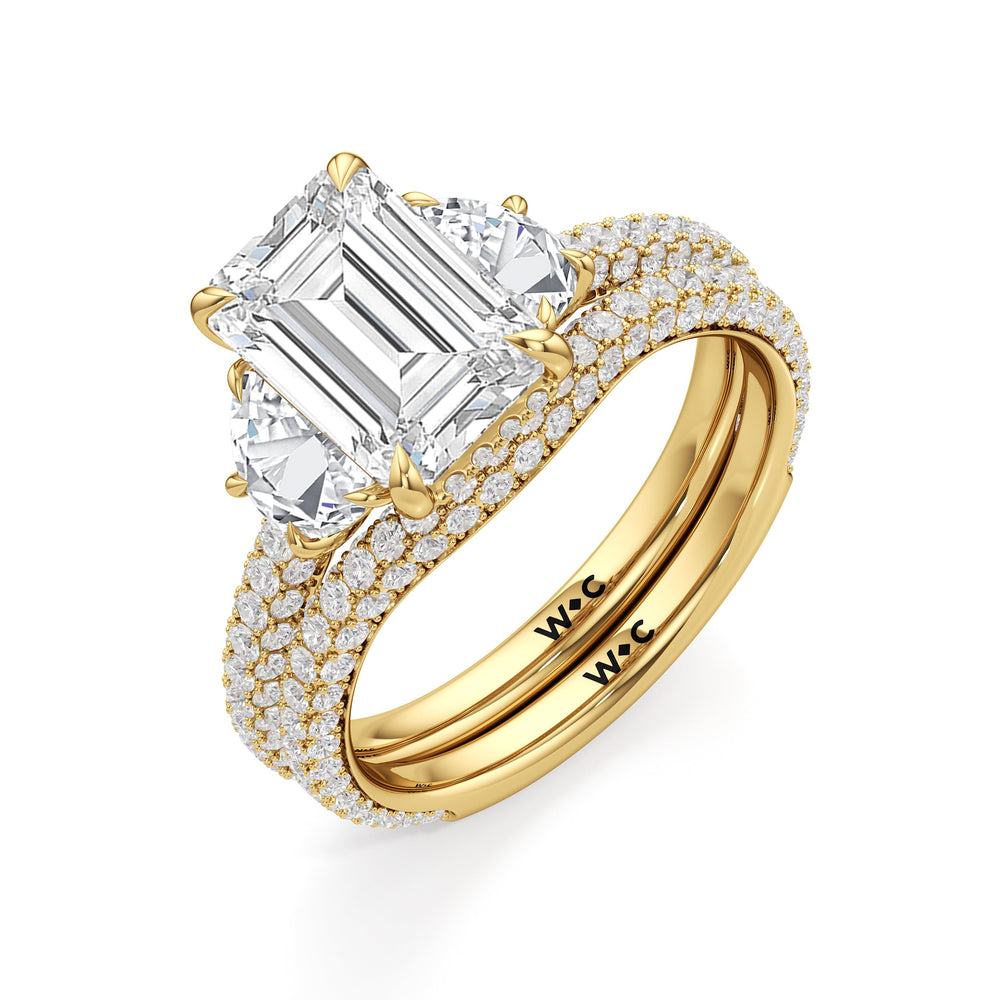The Juliet Three Stone Engagement Ring with Radiant Cut Diamond in 14KT Yellow Gold view 5
