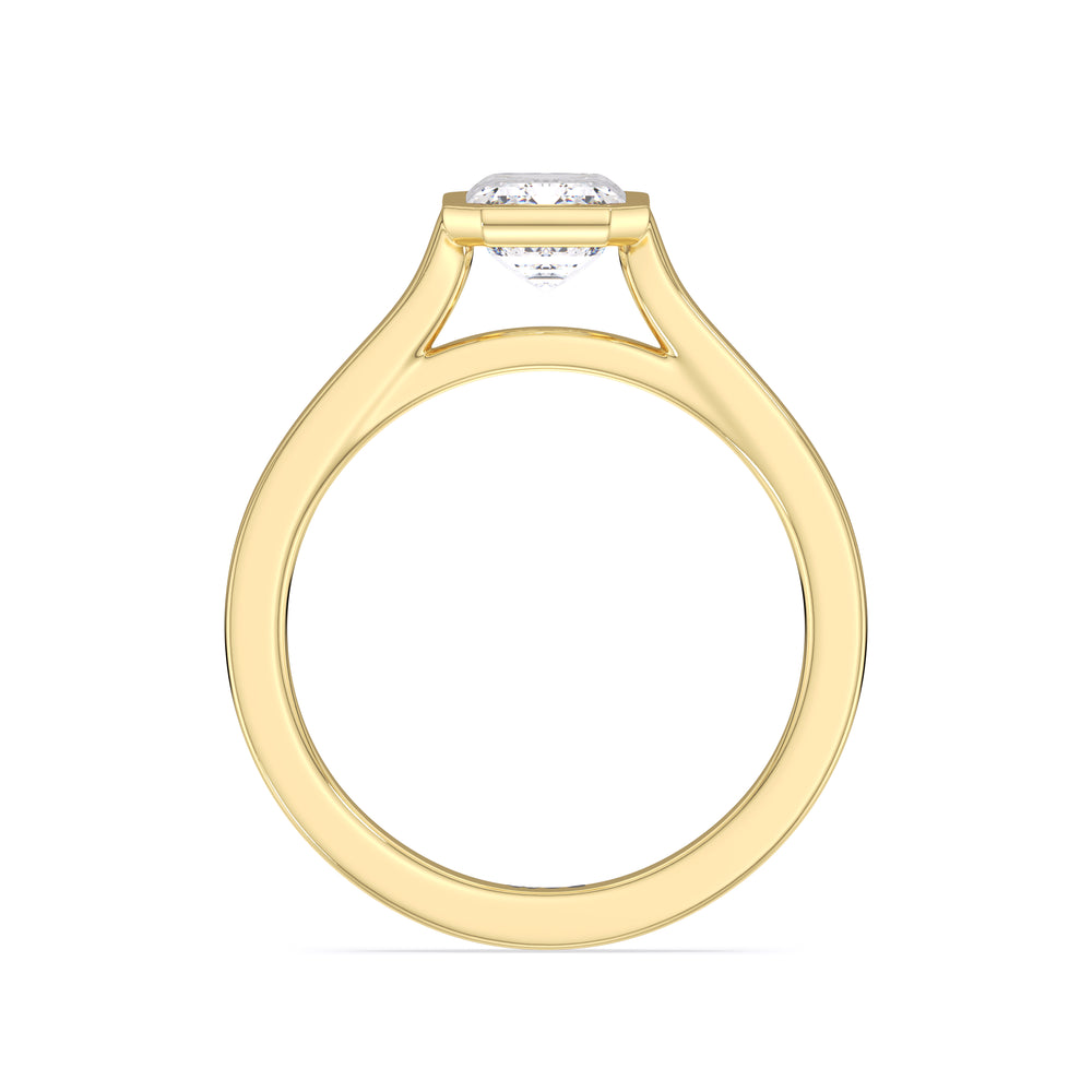 Fine Bezel Solitaire Engagement Ring with Emerald Cut Diamond in 14KT Yellow Gold view 2
