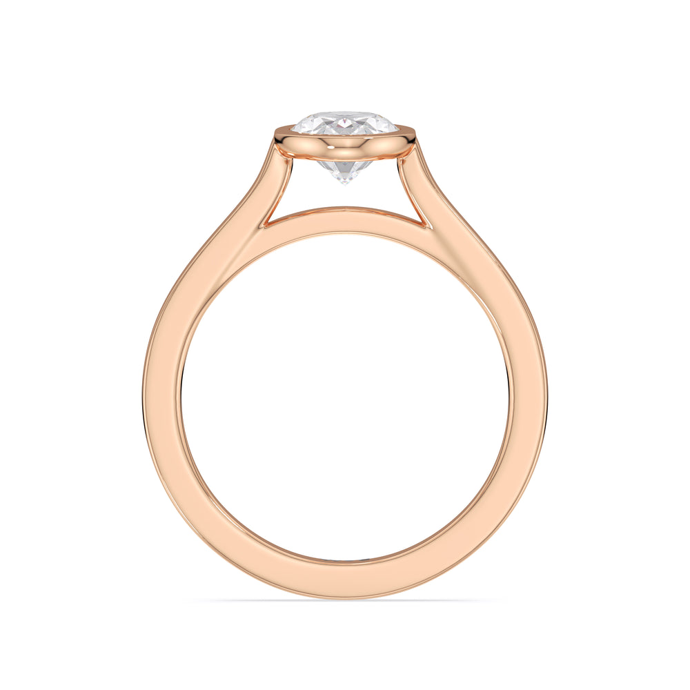 Fine Bezel Solitaire Engagement Ring with Oval Cut Diamond in 14KT Rose Gold view 2
