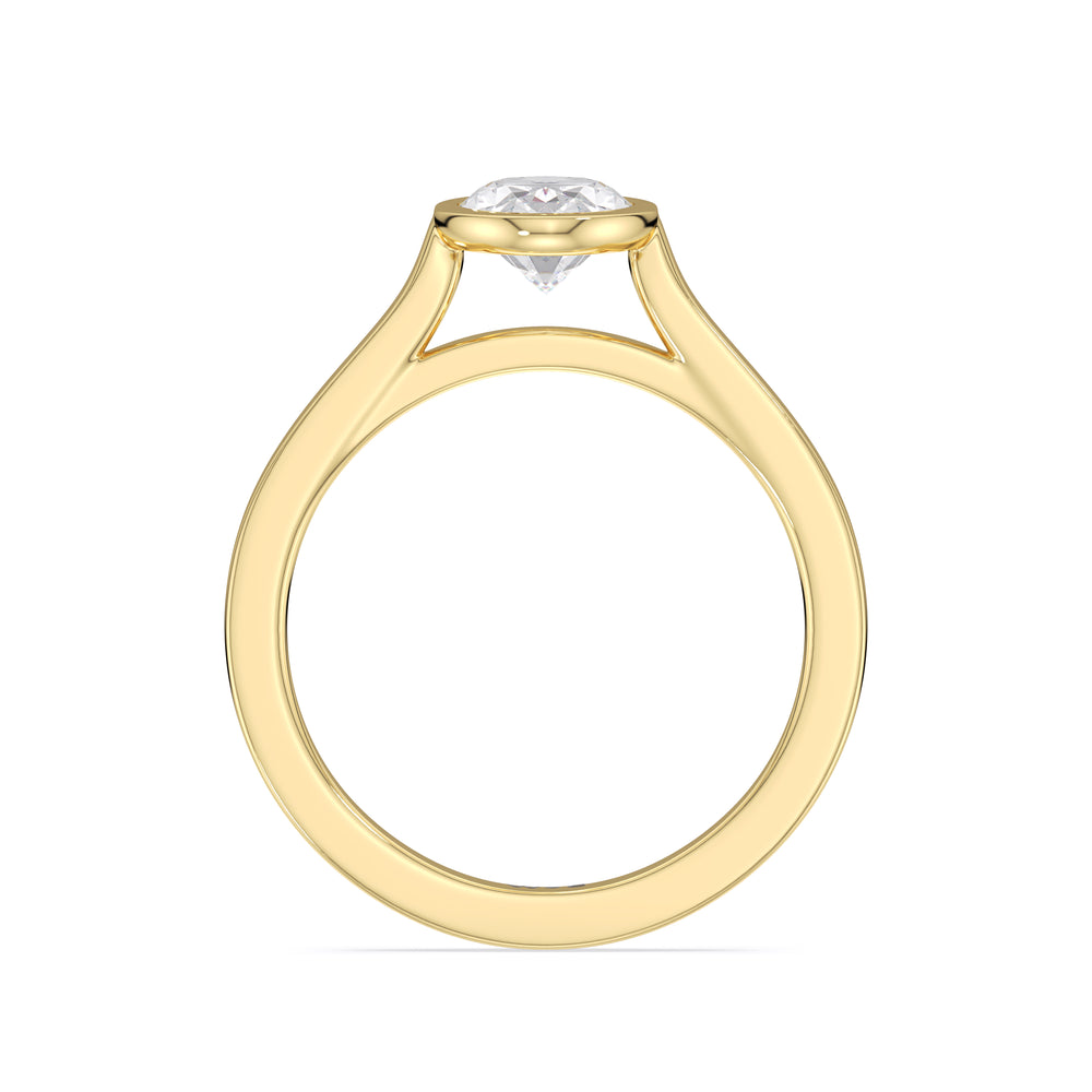 Fine Bezel Solitaire Engagement Ring with Oval Cut Diamond in 14KT Yellow Gold view 2
