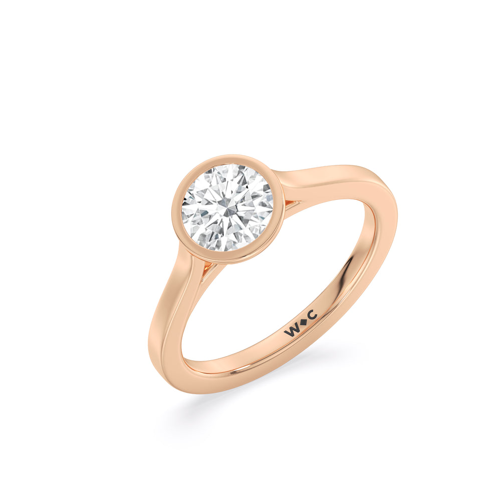 Fine Bezel Solitaire Engagement Ring with Round Cut Diamond in 14KT Rose Gold view 3
