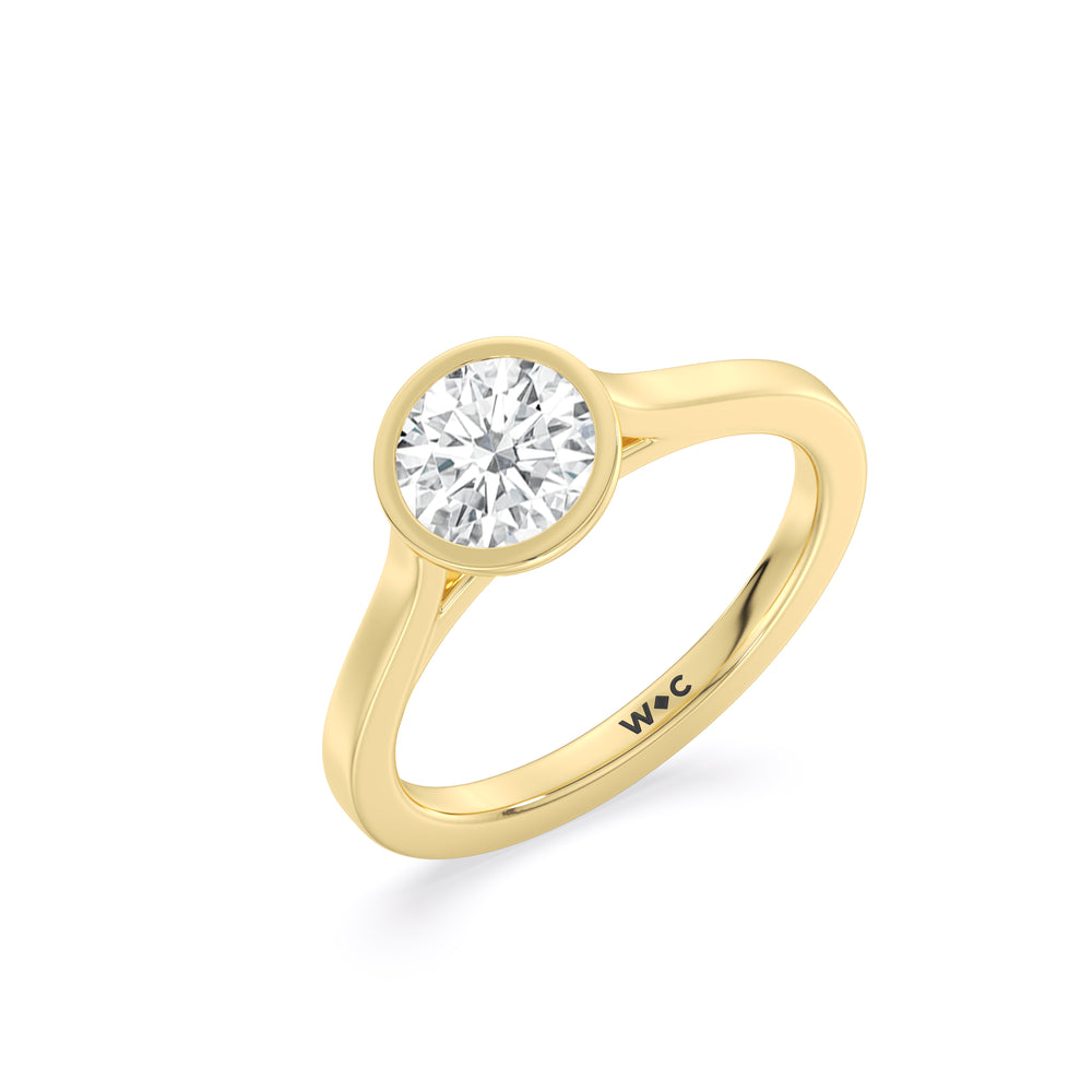 Fine Bezel Solitaire Engagement Ring with Round Cut Diamond in 14KT Yellow Gold view 3
