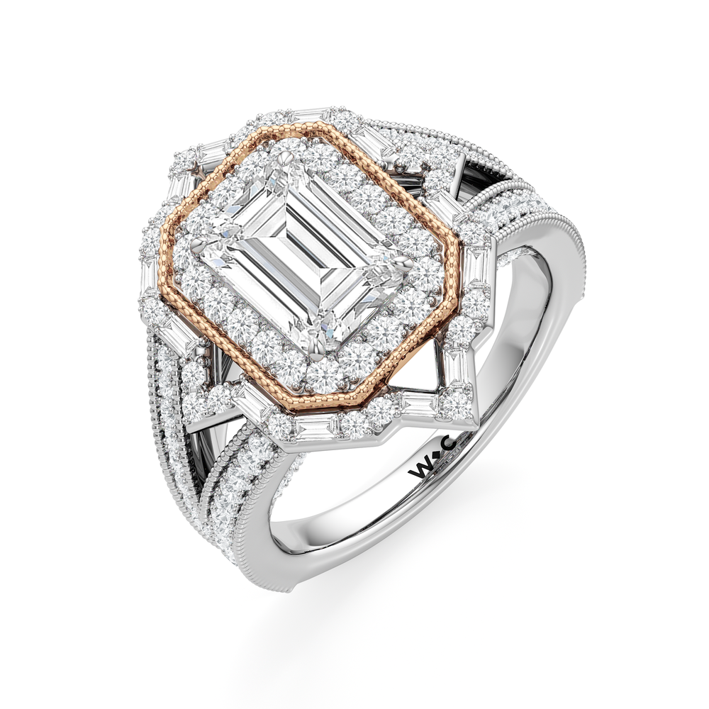 Emerald Cut The San Remo Ring with Lab Grown Diamond in 14KT White & Rose Gold view 4
