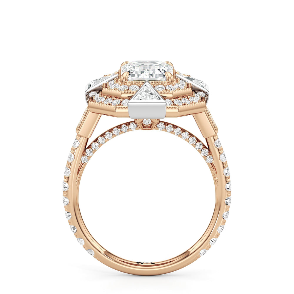 The Artisanne Ring with Emerald Cut Diamond in 14KT White & Rose Gold view 3
