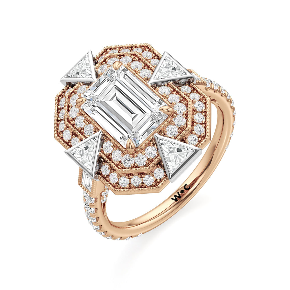 The Artisanne Ring with Emerald Cut Diamond in 14KT White & Rose Gold view 4
