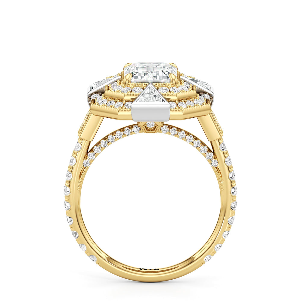 The Artisanne Ring with Emerald Cut Diamond in 14KT White & Yellow Gold view 3
