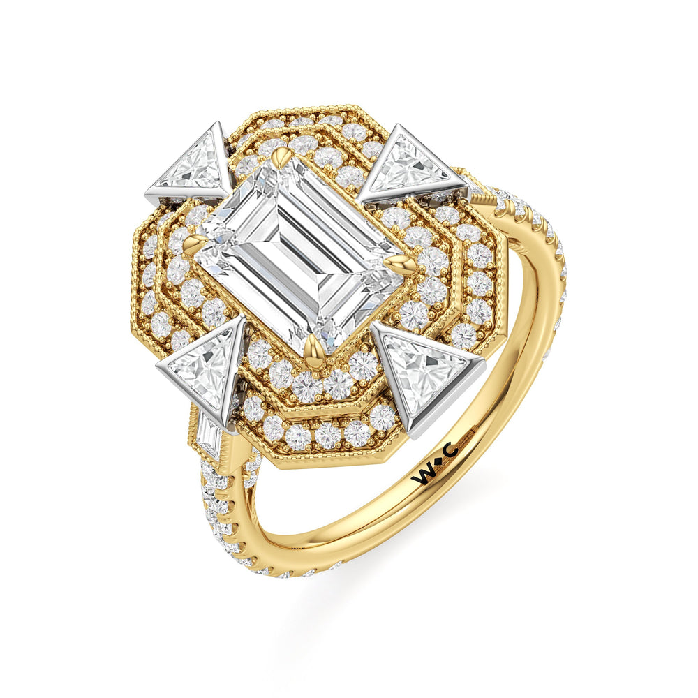 The Artisanne Ring with Emerald Cut Diamond in 14KT White & Yellow Gold view 4
