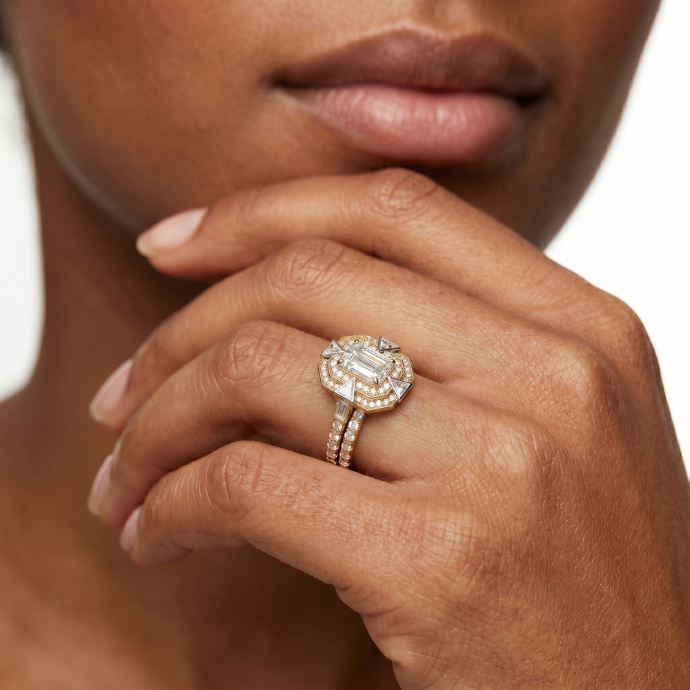 The Artisanne Diamond Wedding Band with 18KT Rose Gold Cut Diamond in 14KT Rose Gold view 3

