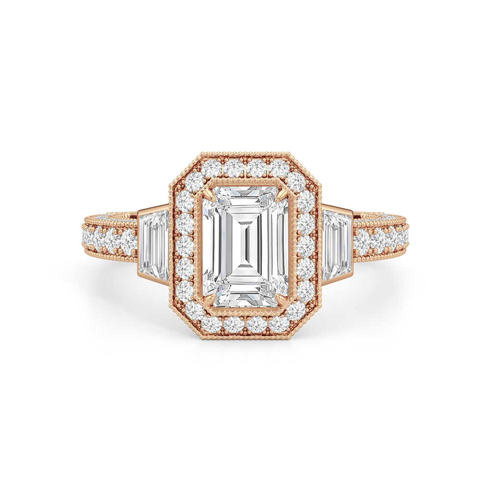 The Steinman Ring with Emerald Cut Diamond in 14KT Rose Gold view 2
