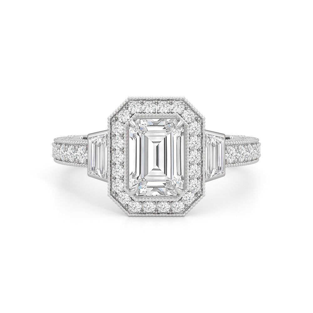 The Steinman Ring with Emerald Cut Diamond in 14KT Platinum view 2
