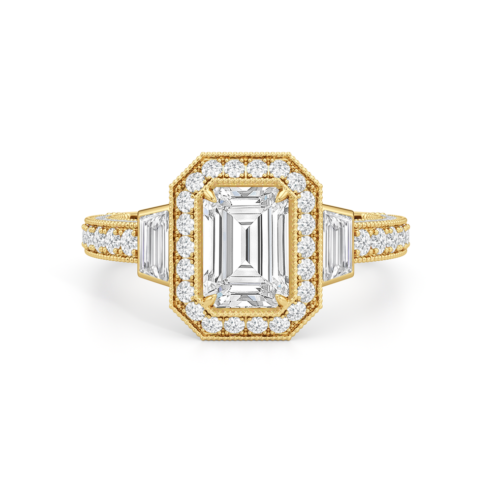 The Steinman Ring with Emerald Cut Diamond in 14KT Yellow Gold view 2
