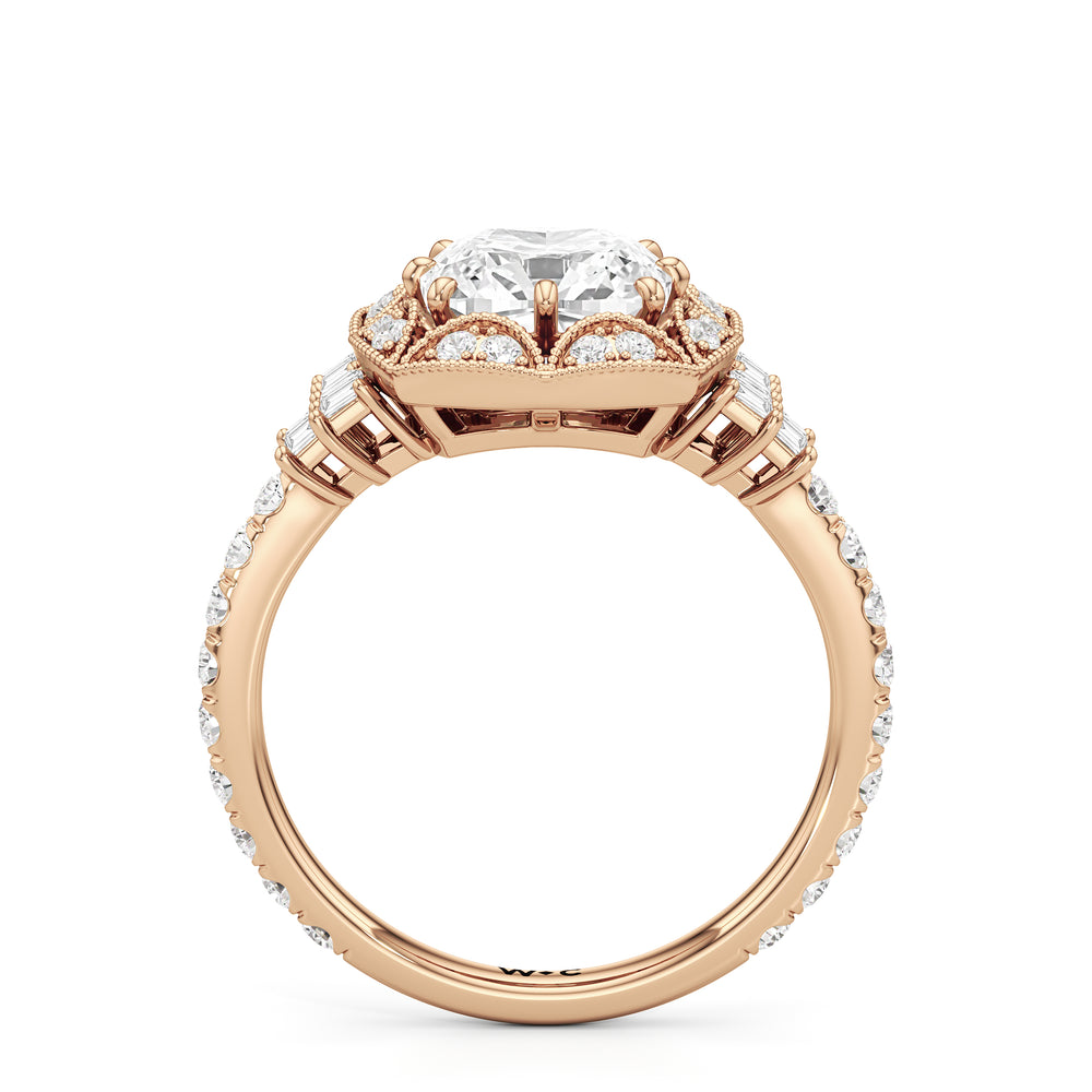 The Crown Ring with Cushion Cut Diamond in 14KT Rose Gold view 3
