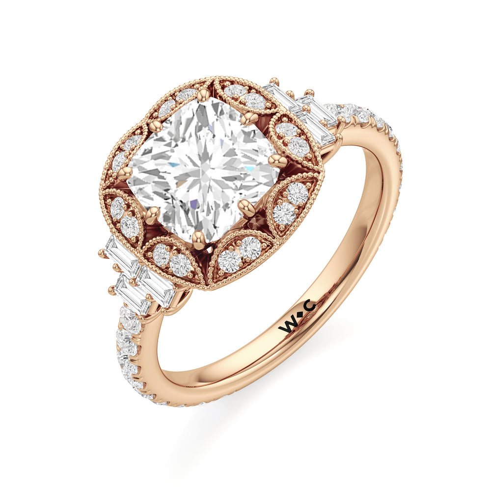 The Crown Ring with Cushion Cut Diamond in 14KT Rose Gold view 4
