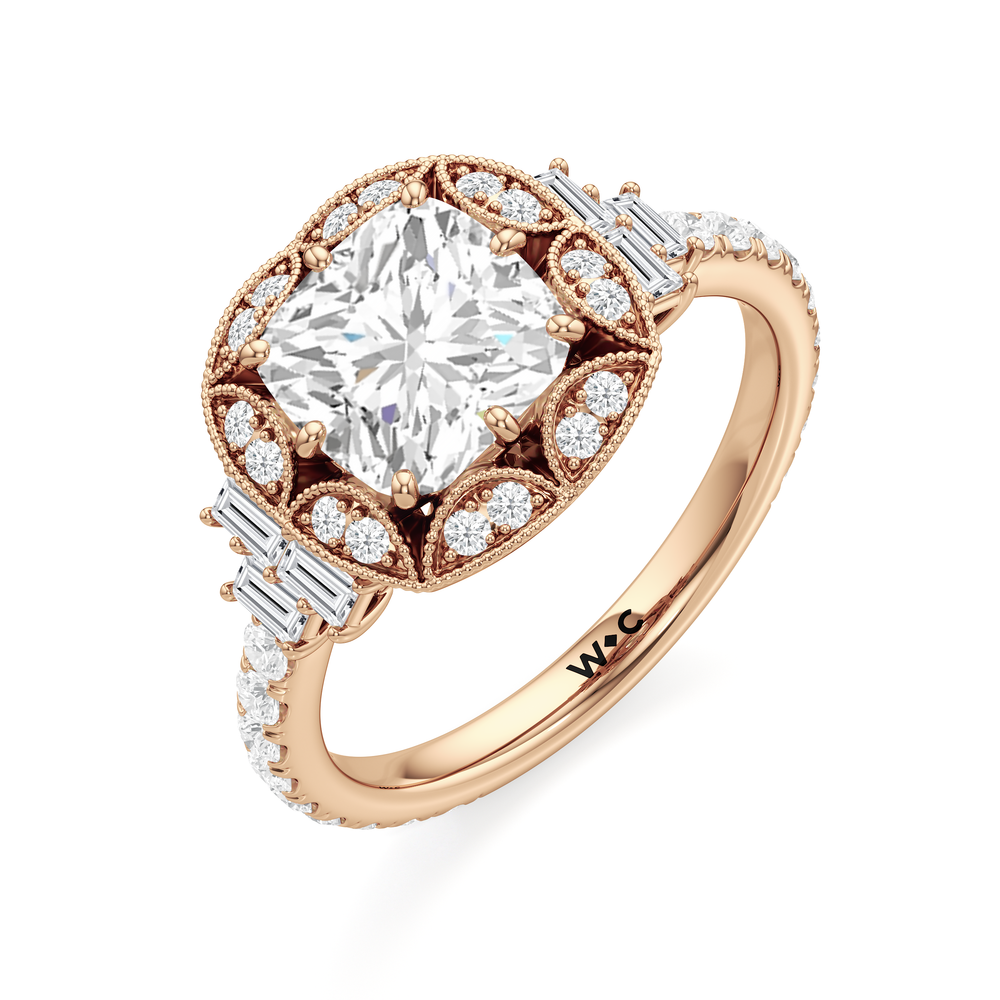 The Crown Ring with Cushion Cut Diamond in 14KT Rose Gold view 4

