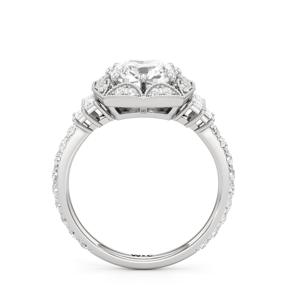 The Crown Ring with Cushion Cut Diamond in 14KT Platinum view 3
