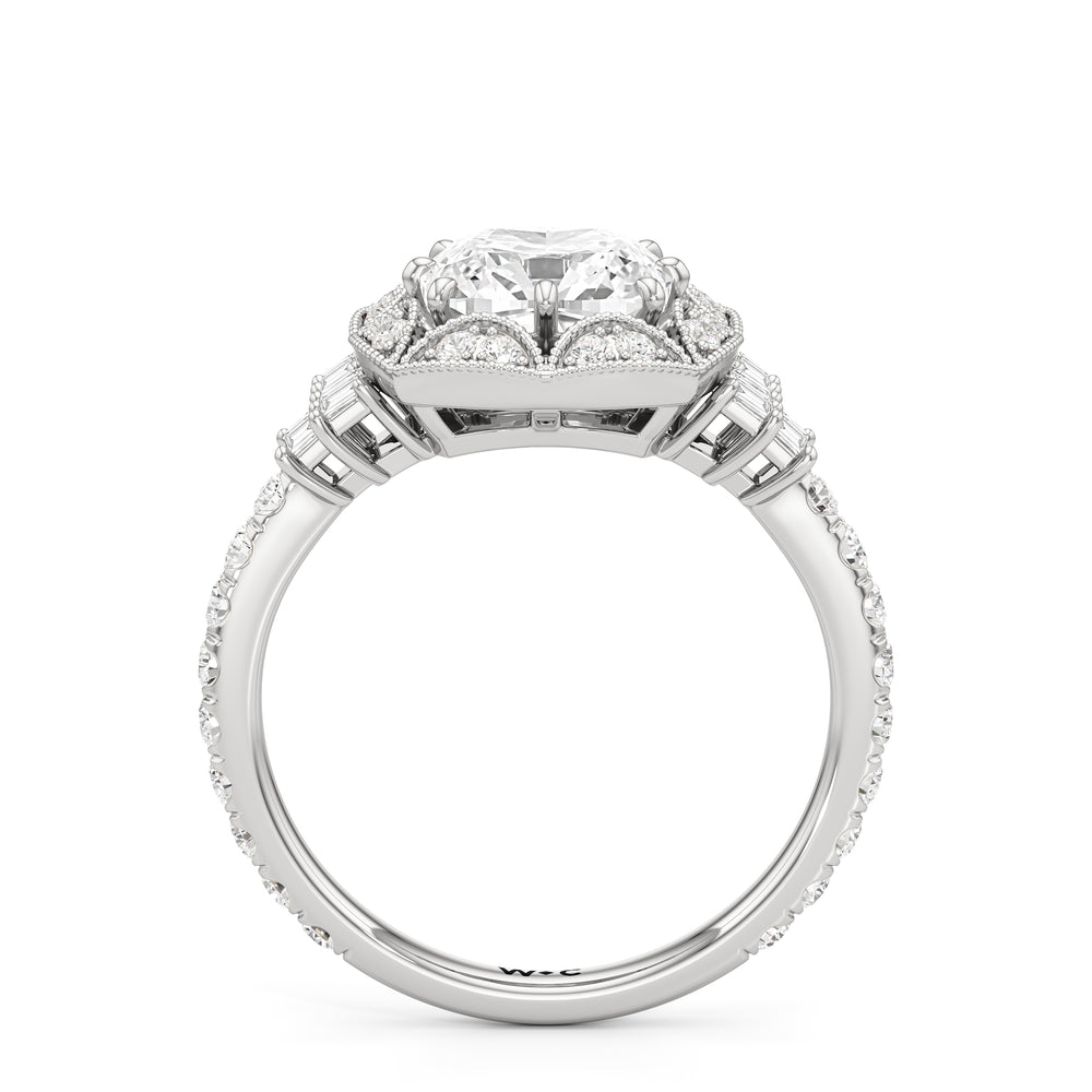 The Crown Ring with Cushion Cut Diamond in 14KT Platinum view 3
