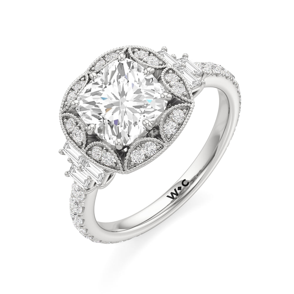 The Crown Ring with Cushion Cut Diamond in 14KT Platinum view 4
