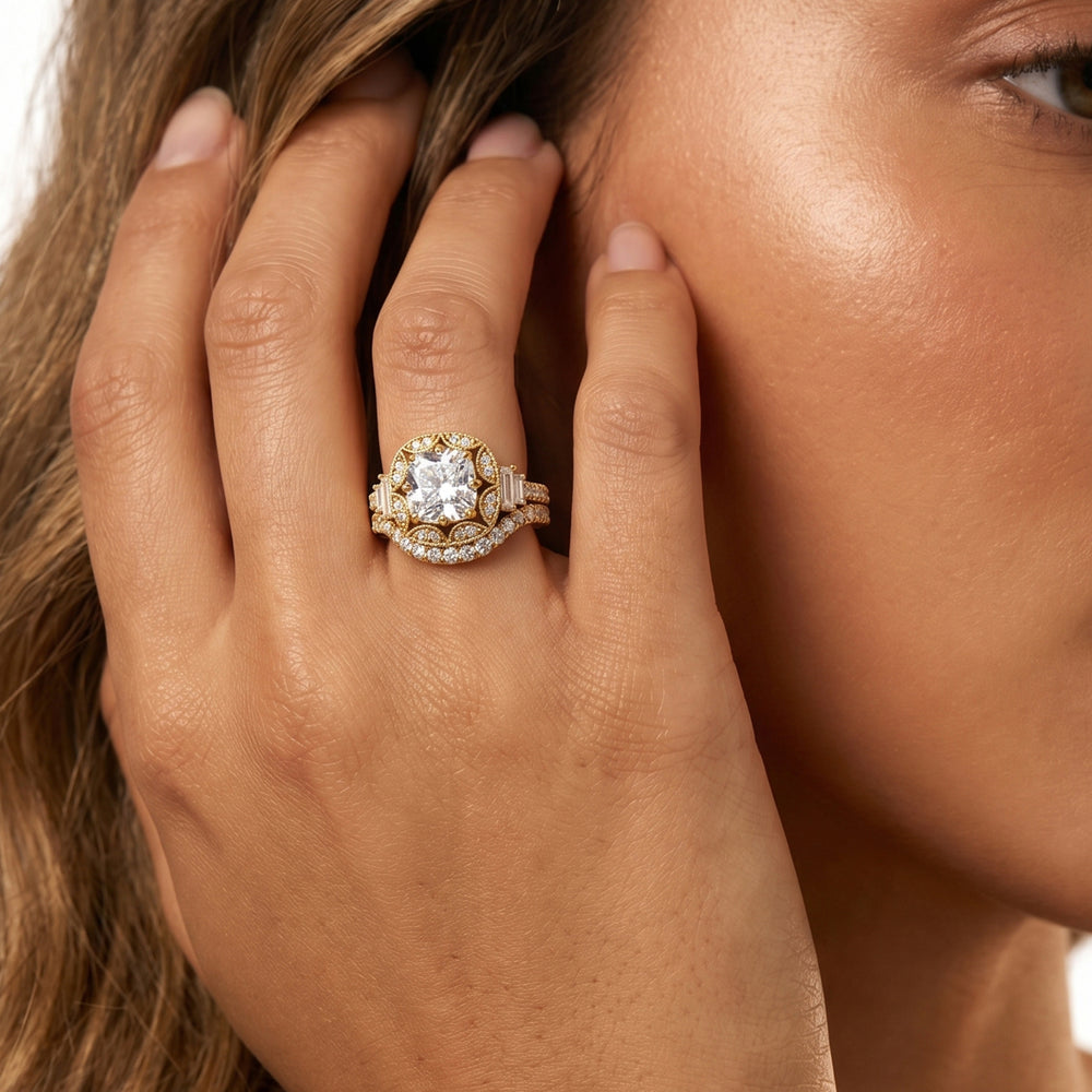The Crown Diamond Wedding Band with Platinum Cut Diamond in 14KT Platinum view 4
