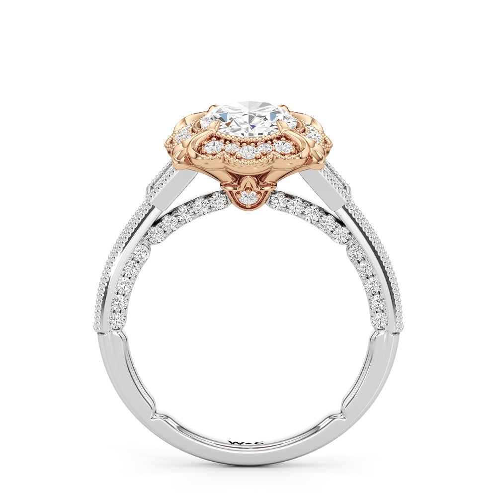 The Chrysler Ring with Oval Cut Diamond in 14KT White & Rose Gold view 3
