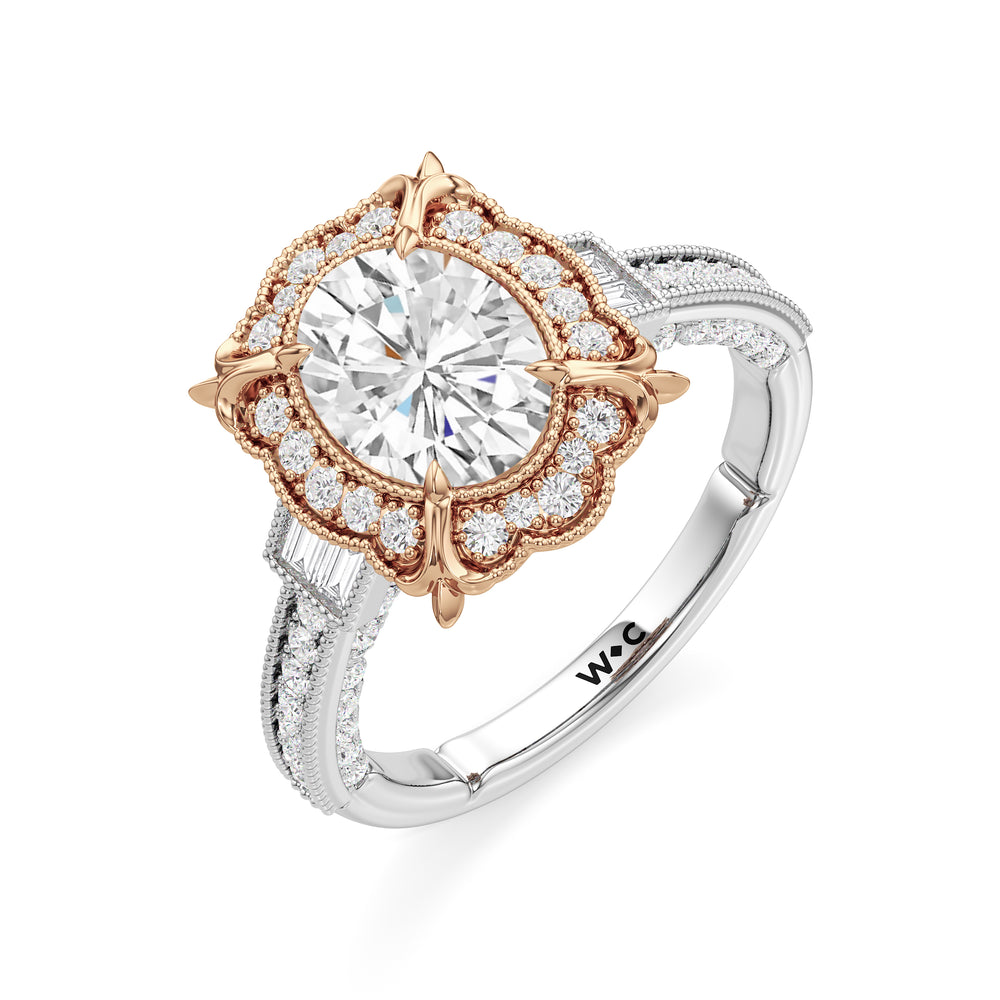 The Chrysler Ring with Oval Cut Diamond in 14KT White & Rose Gold view 4
