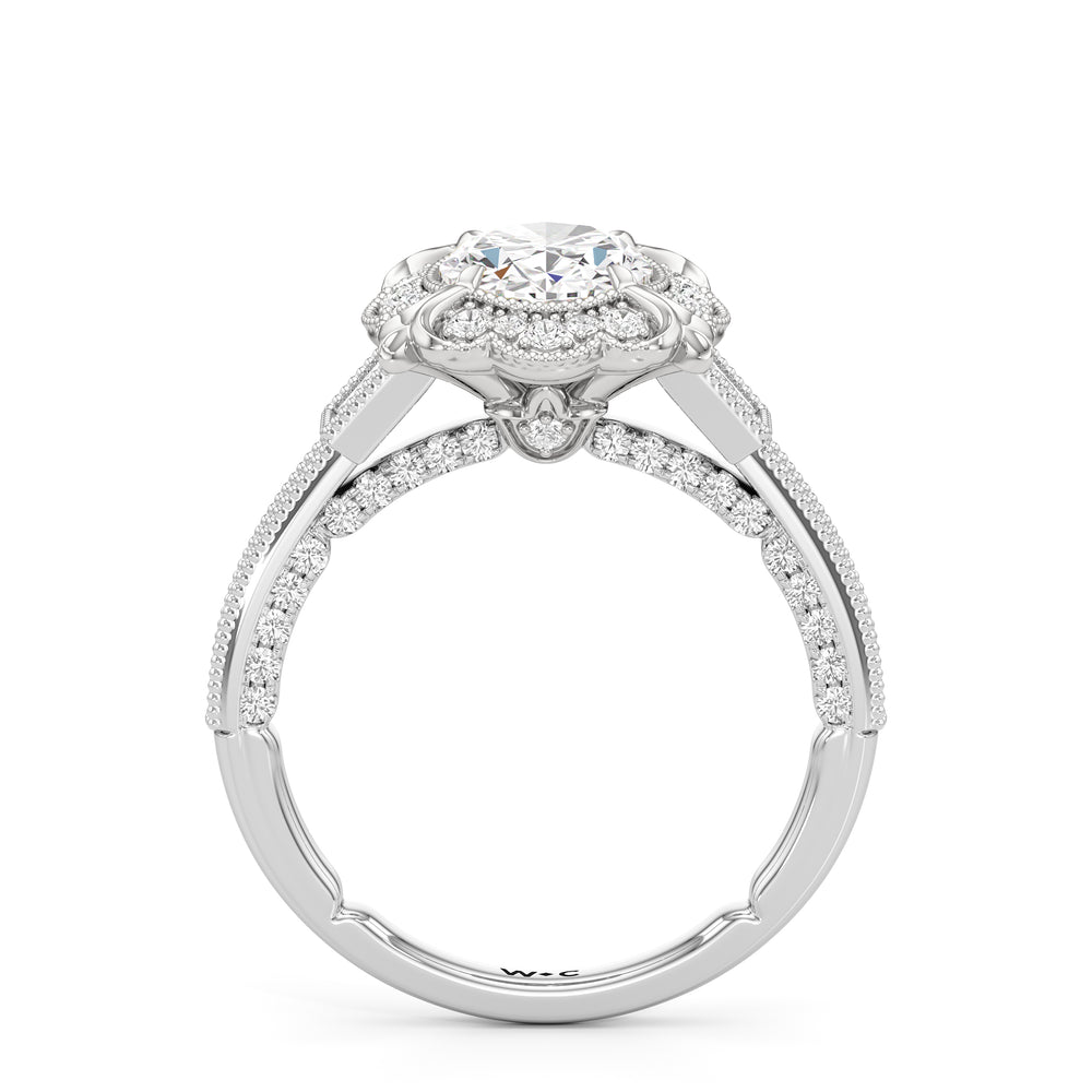 The Chrysler Ring with Oval Cut Diamond in 14KT Platinum view 3
