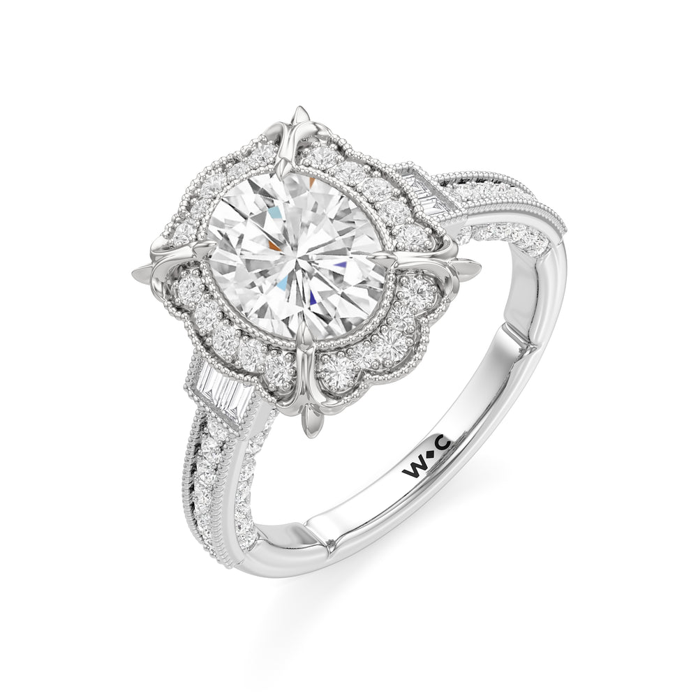 The Chrysler Ring with Oval Cut Diamond in 14KT Platinum view 4
