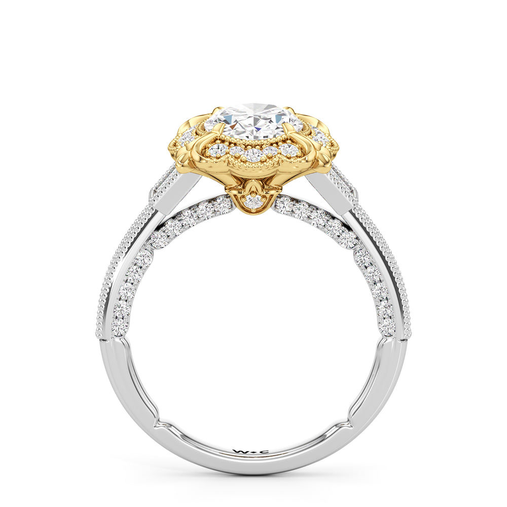The Chrysler Ring with Oval Cut Diamond in 14KT white & Yellow Gold view 3
