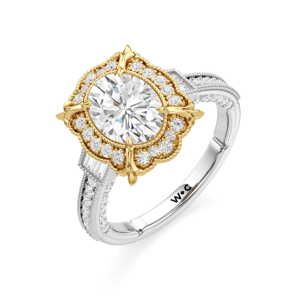 The Chrysler Ring with Oval Cut Diamond in 14KT white & Yellow Gold view 4

