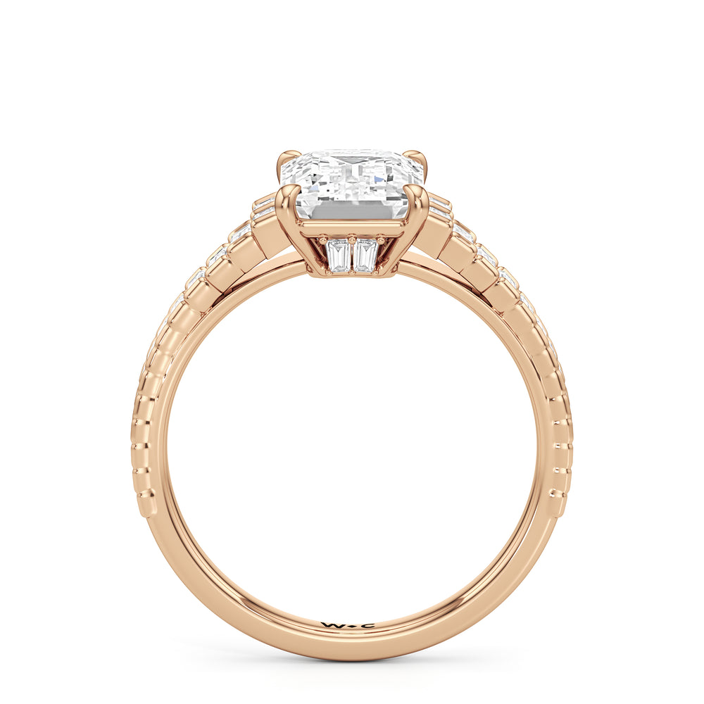 The Eastern Ring with Emerald Cut Diamond in 14KT Rose Gold view 3
