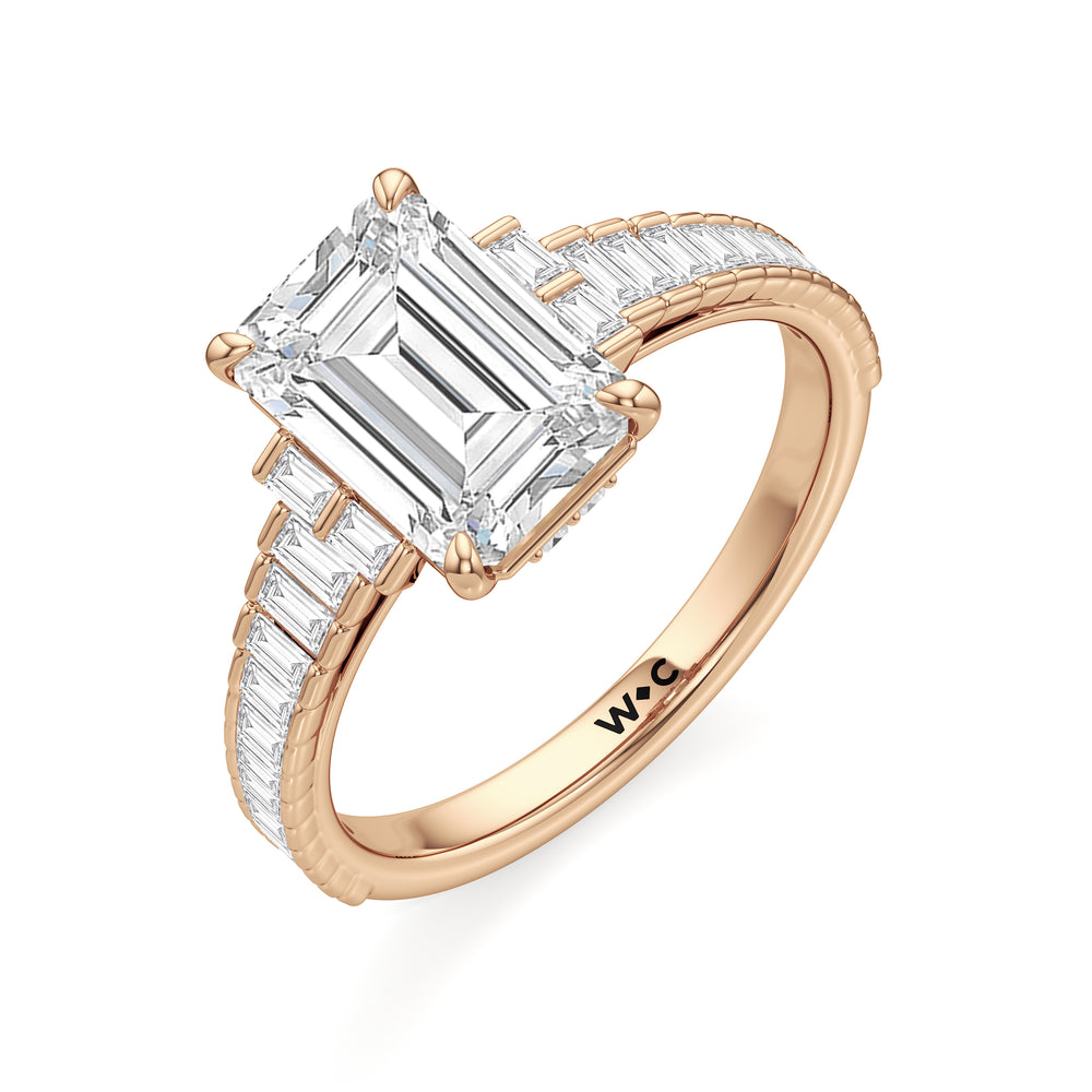 The Eastern Ring with Emerald Cut Diamond in 14KT Rose Gold view 4
