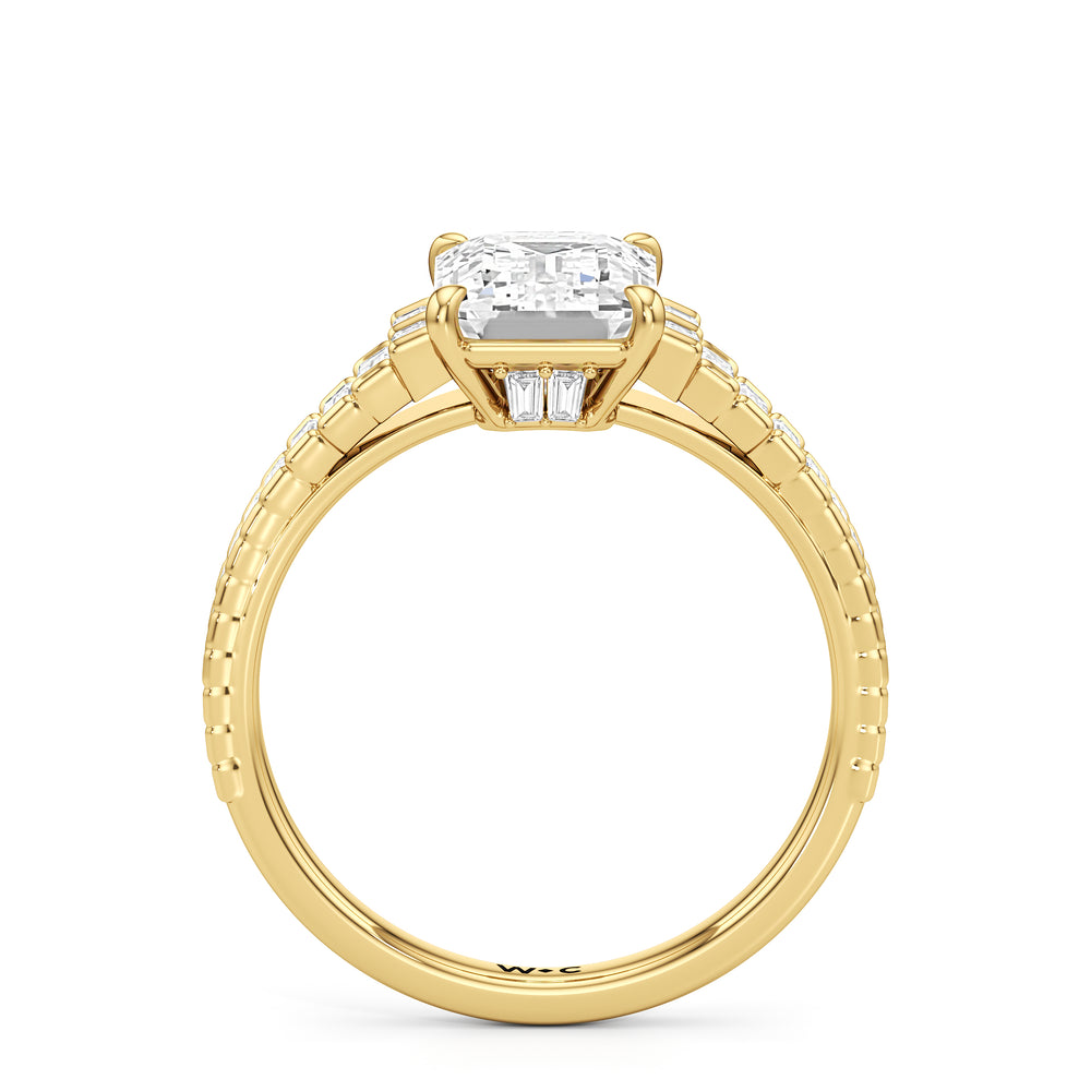 The Eastern Ring with Emerald Cut Diamond in 14KT Yellow Gold view 3

