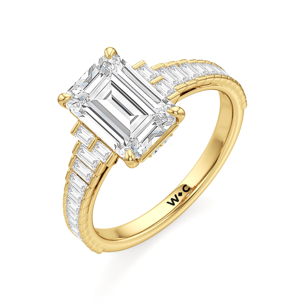 The Eastern Ring with Emerald Cut Diamond in 14KT Yellow Gold view 4
