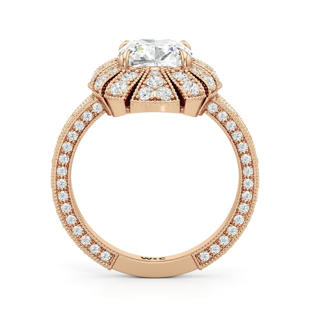Cushion Cut The Lotus Ring with Lab Grown Diamond in 14KT Rose Gold view 3
