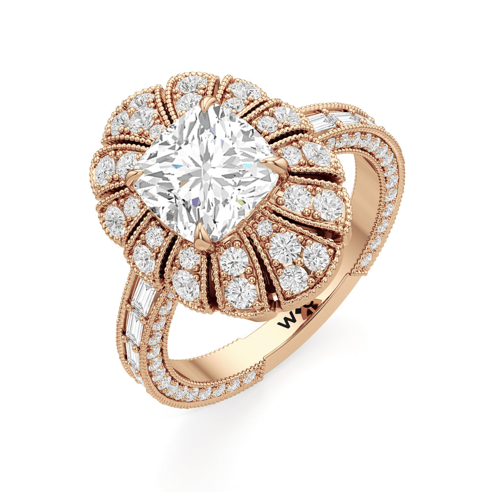 Cushion Cut The Lotus Ring with Lab Grown Diamond in 14KT Rose Gold view 4
