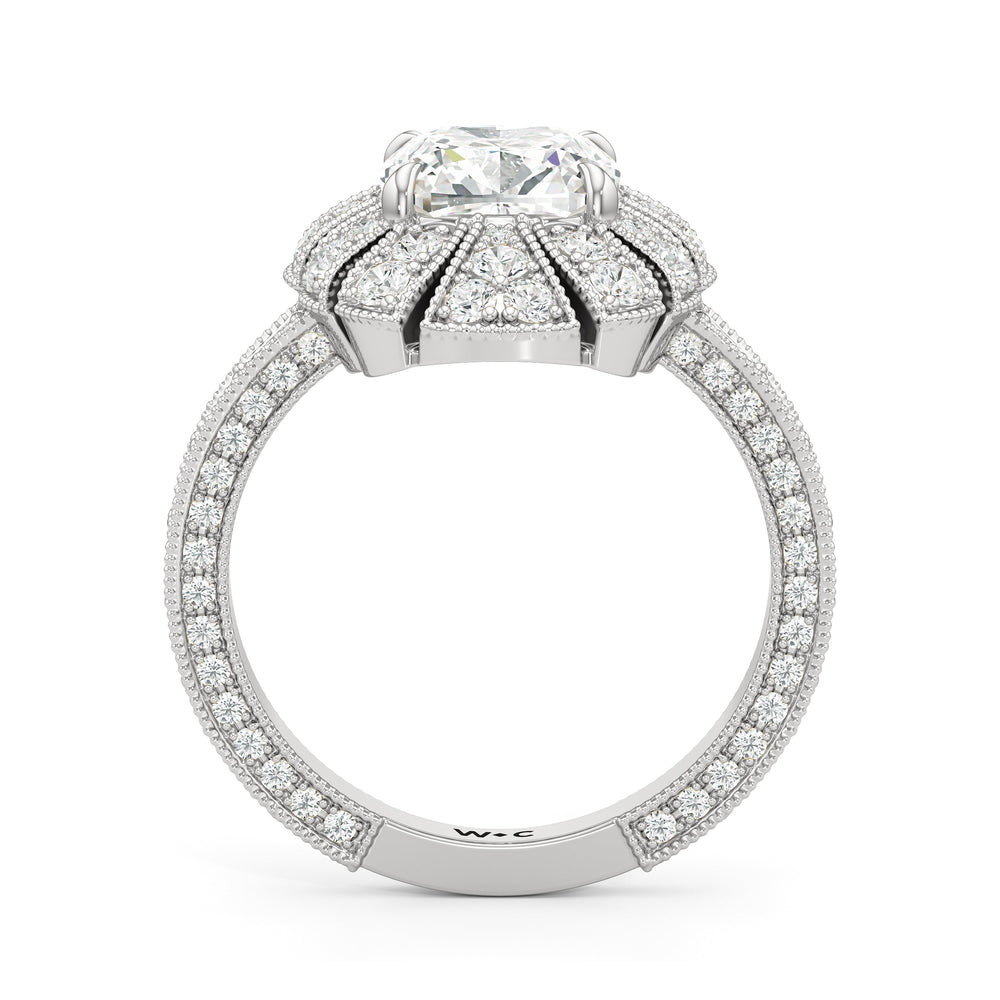 Cushion Cut The Lotus Ring with Lab Grown Diamond in 14KT Platinum view 3
