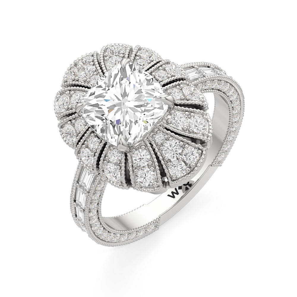 Cushion Cut The Lotus Ring with Lab Grown Diamond in 14KT Platinum view 4
