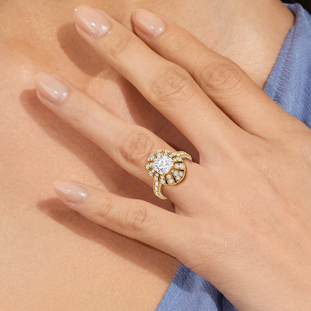 Model Wearing The Lotus Ring with Lab Grown Diamond view