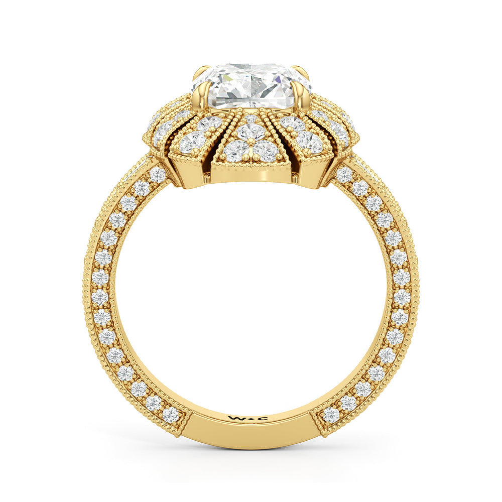 Cushion Cut The Lotus Ring with Lab Grown Diamond in 14KT Yellow Gold view 3
