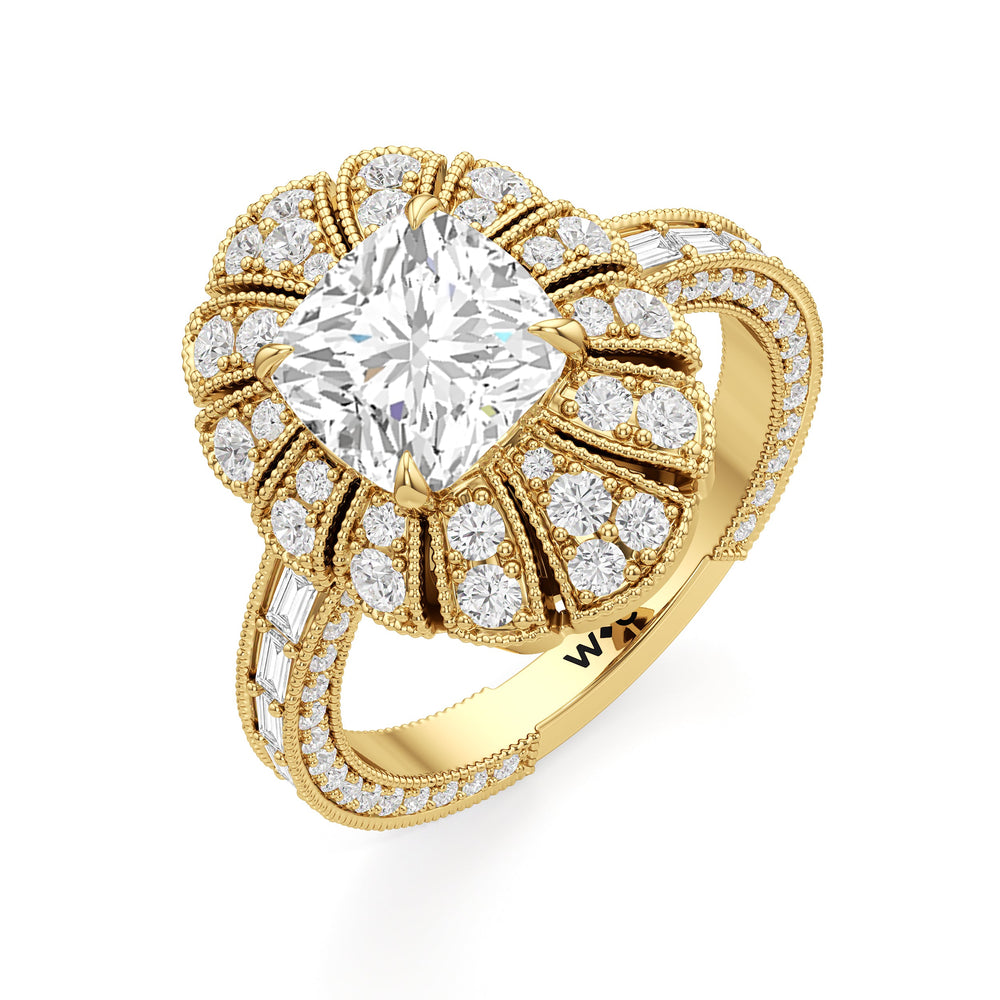 Cushion Cut The Lotus Ring with Lab Grown Diamond in 14KT Yellow Gold view 4

