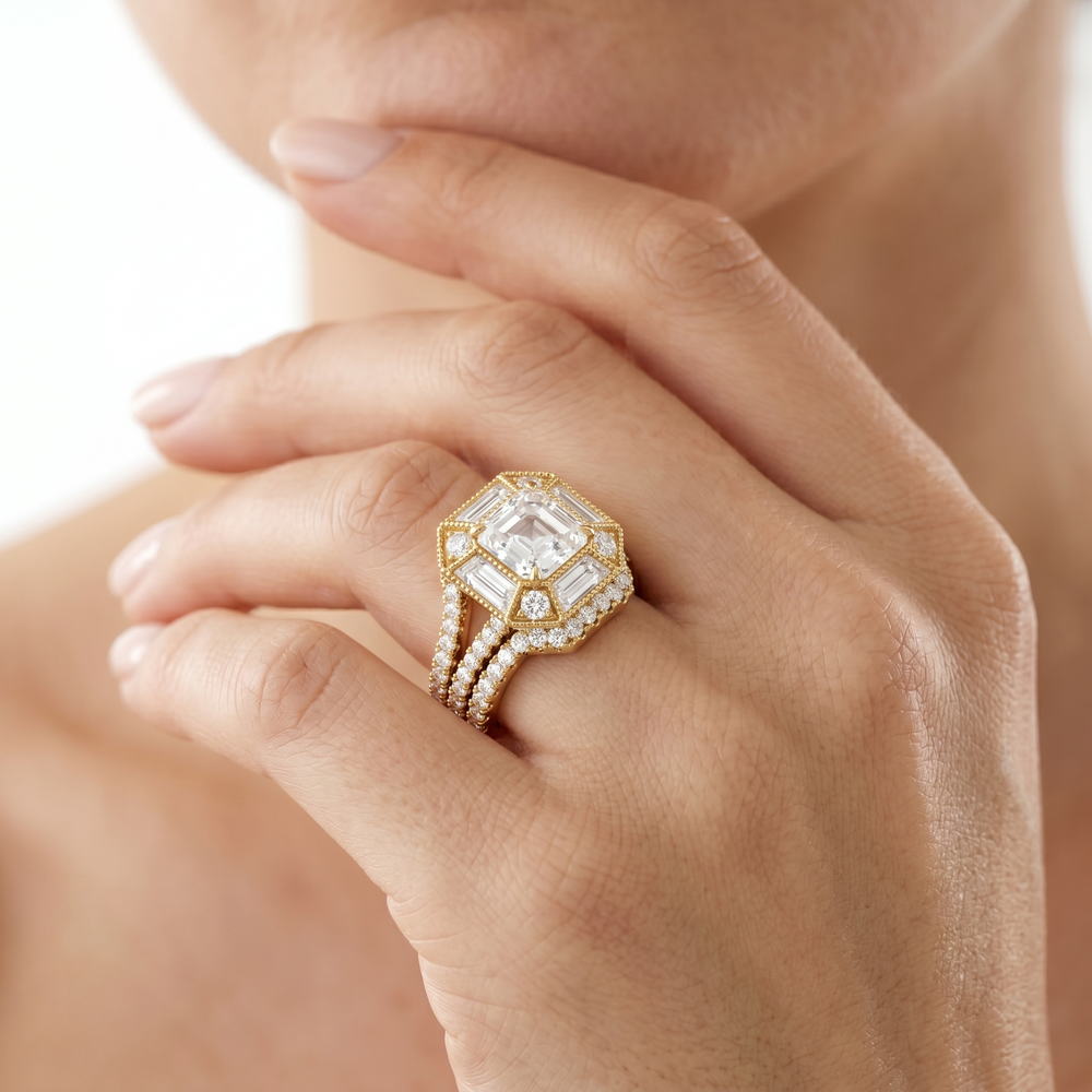 The Navigator Diamond Wedding Band with 18KT Rose Gold Cut Diamond in 14KT Rose Gold view 3
