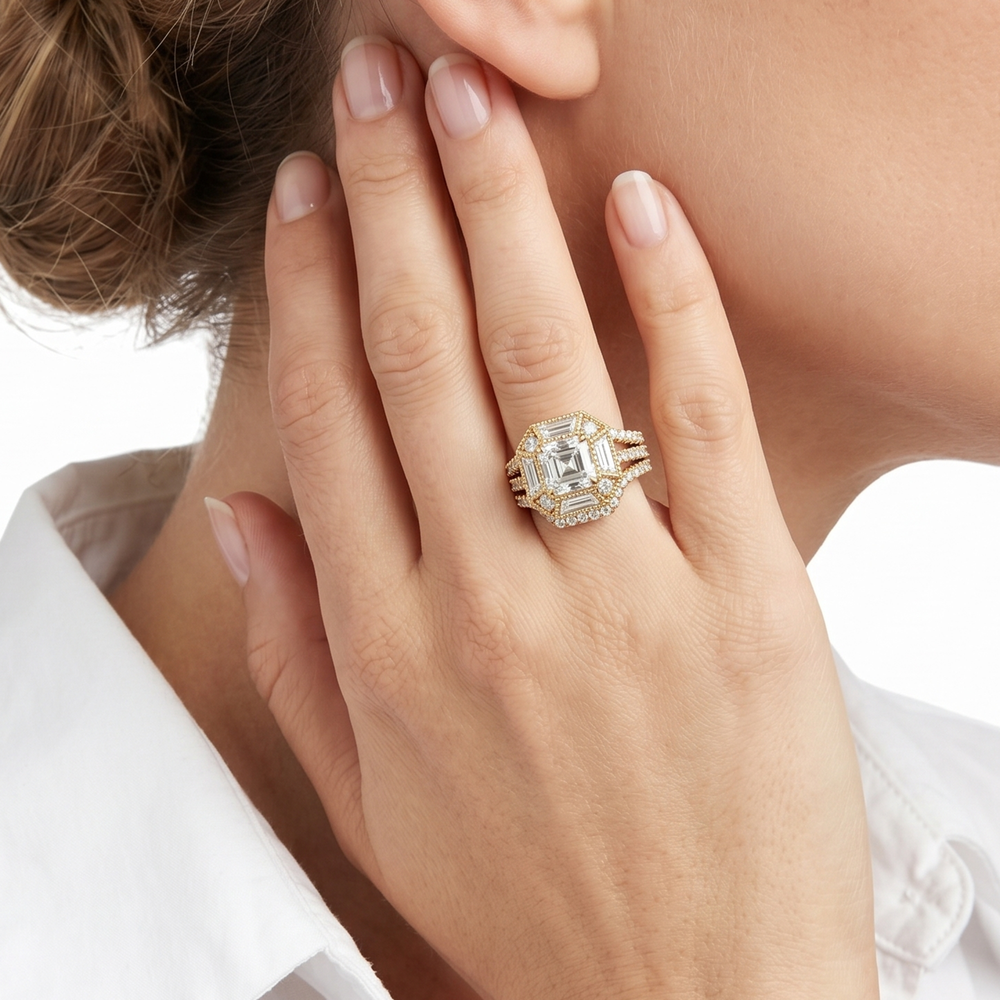 The Navigator Diamond Wedding Band with 18KT Rose Gold Cut Diamond in 14KT Rose Gold view 4

