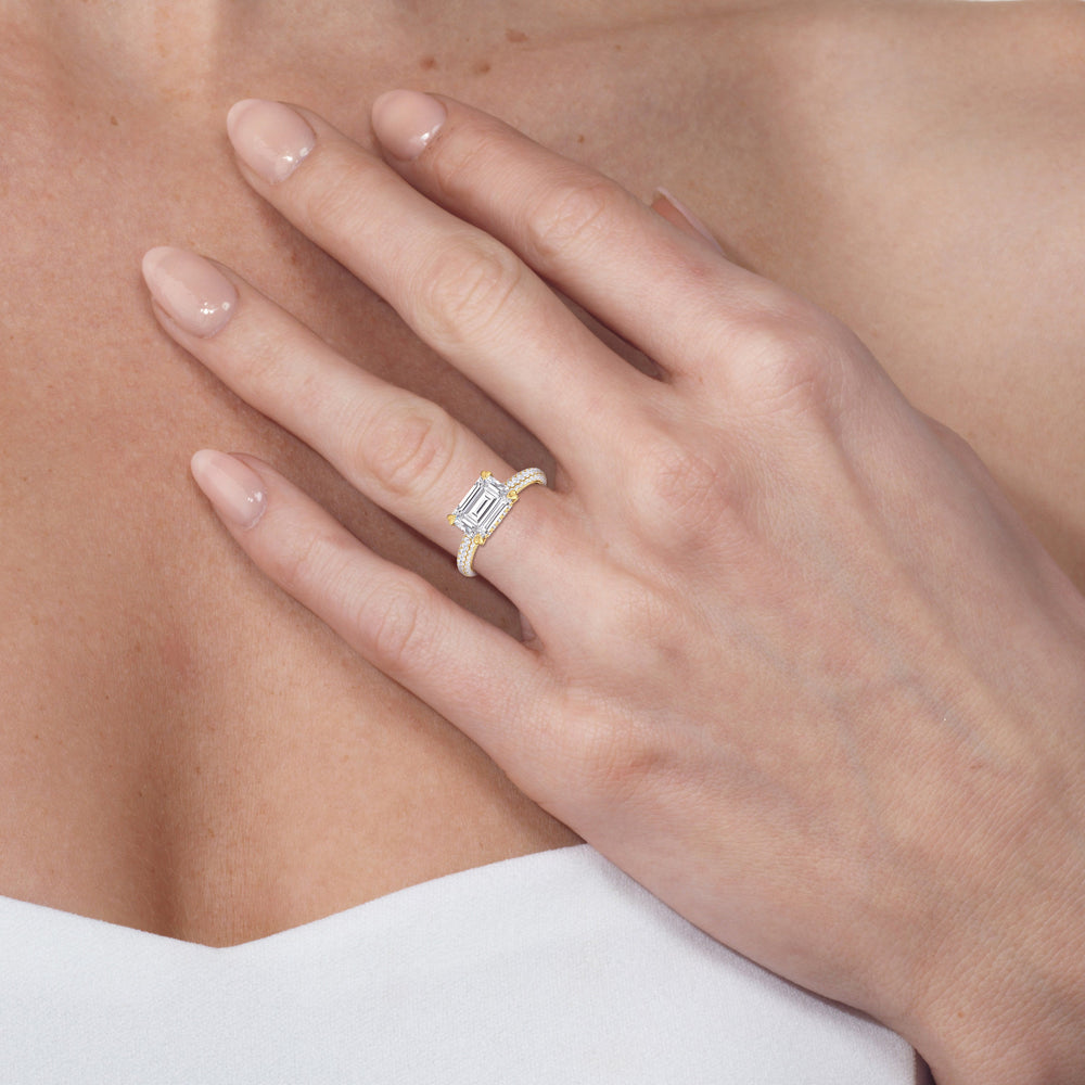 The Windsor East-West Ring with West Emerald Cut Diamond in 14KT Rose Gold view 6
