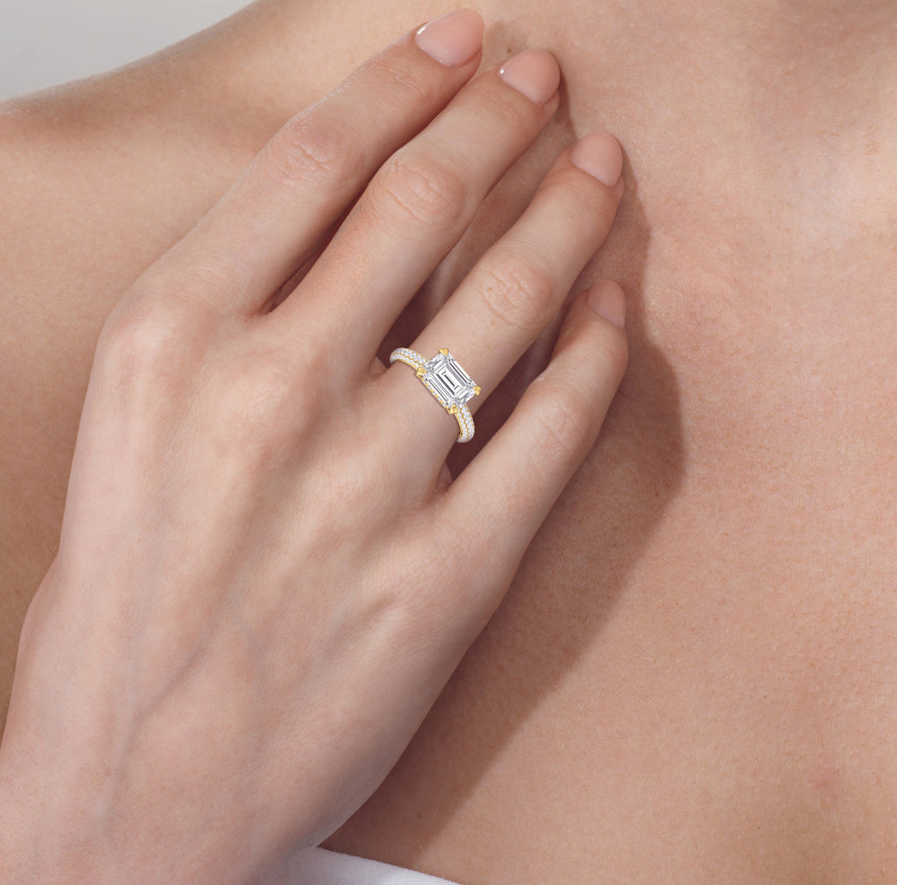The Windsor East-West Ring with West Emerald Cut Diamond in 14KT Rose Gold view 5
